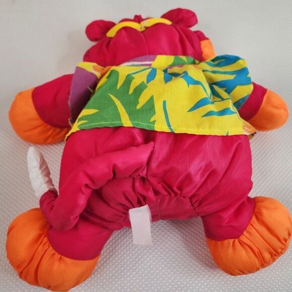 Vintage 80s Wild Thing Puffalump Tiger Plush Cat Orange Hawaiian Shirt - Picture 5 of 7